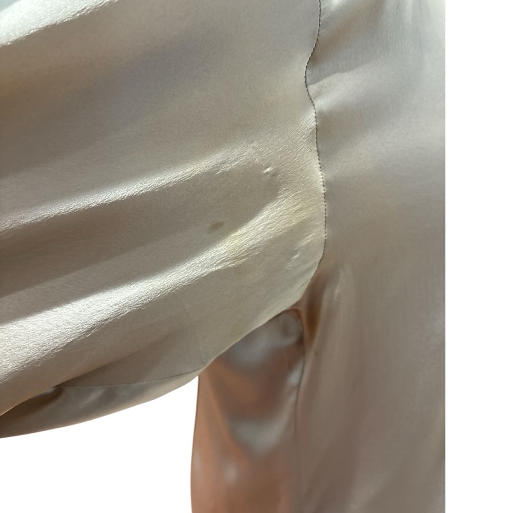 80s TALBOTS SILK PEWTER TAN SLEEK LONG SLEEVE & JEWEL NECKLINE MINIMALIST SZ 6 - Picture 7 of 10